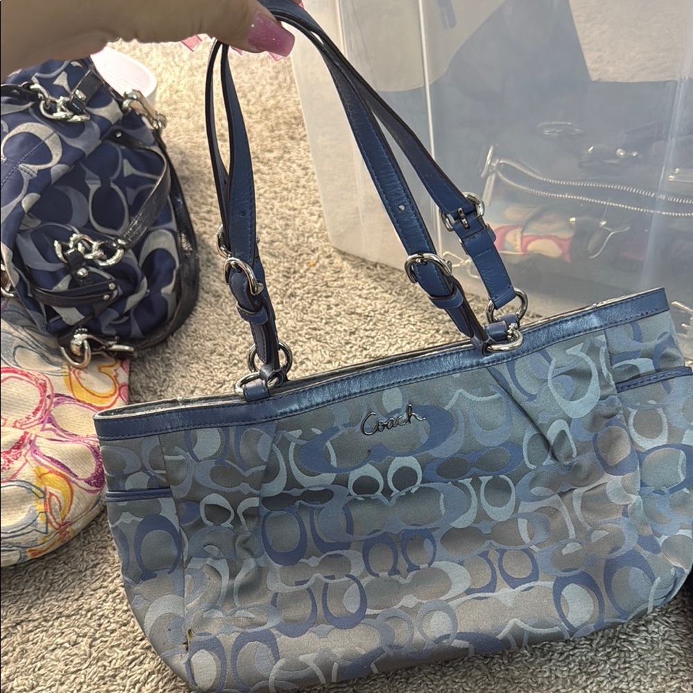 Coach Blue Shoulder Bag with Signature Monogram